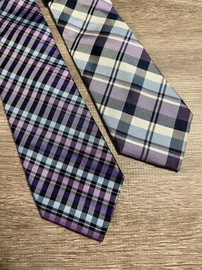 CHAPS Plaid Purple & Light Blue Men's Dress Ties Lot of 2